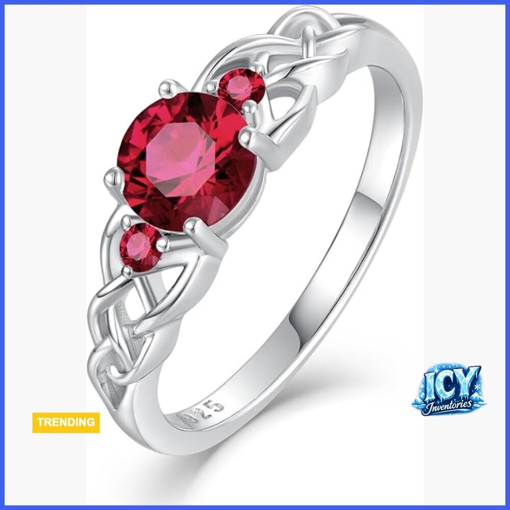 Sterling Silver Celtic Knot Promise Ring with 3 Created Rubies